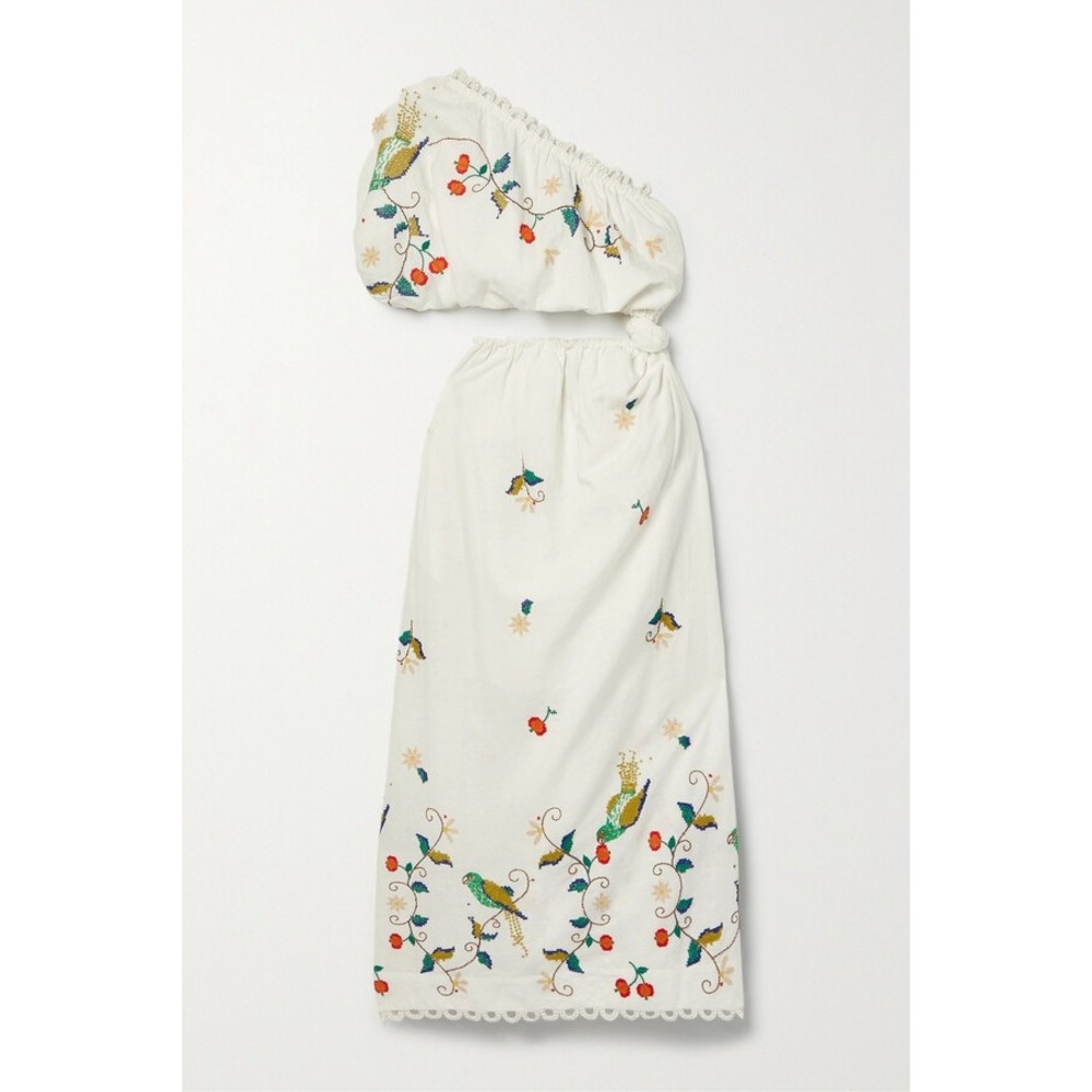 FARM Rio Embroidered One Shoulder Maxi Dress Cutout Floral White S Cottagecore - Picture 3 of 9